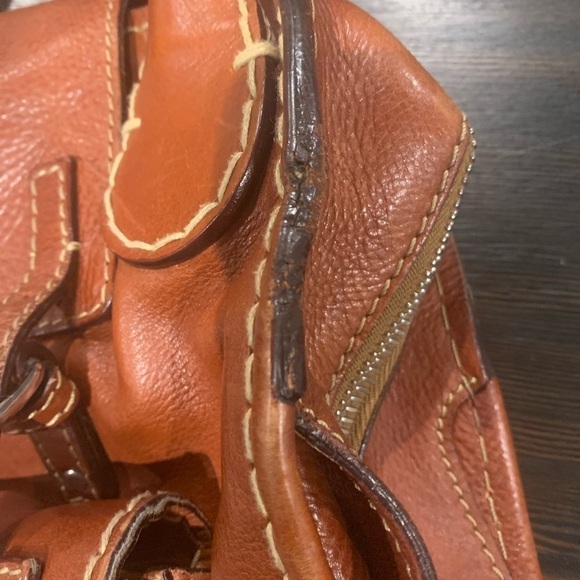 𝅺CHLOE Large Edith Vintage leather Satchel distressed cognac brown w/ stitching - Picture 3 of 16